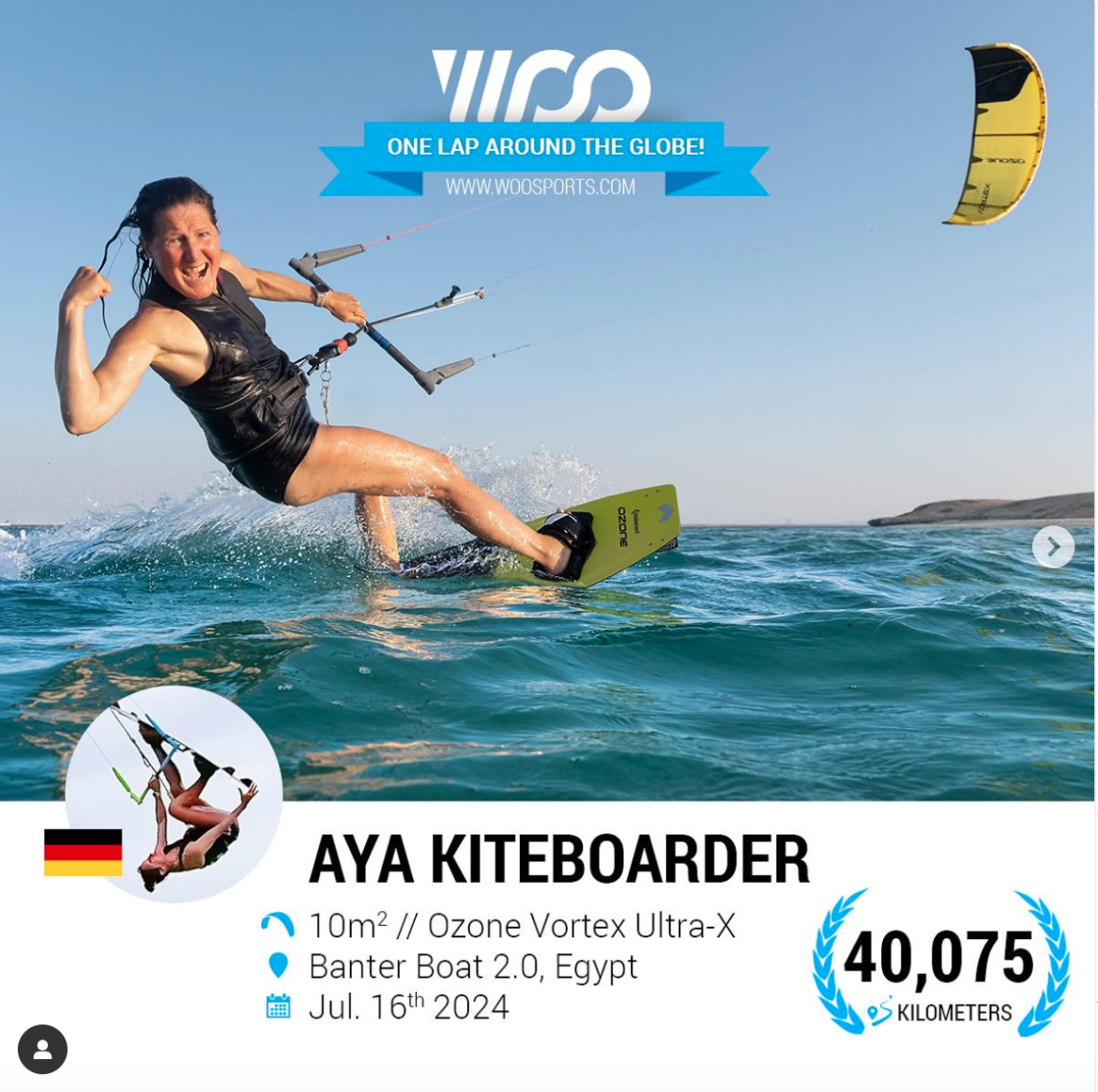 Aya Reaches the impressive landmark of 40000km kiteboarded